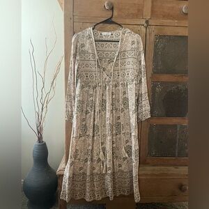 Boho Floral Taupe Maxi Dress with Tie - Unknown Brand